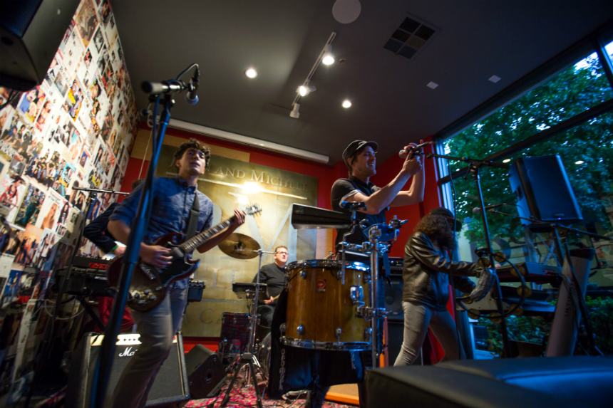 Band playing at JaM Cellars wine and music studio 