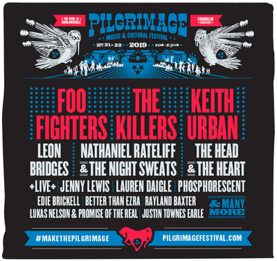 Red, white and blue poster for Pilgrimage Fest 2019