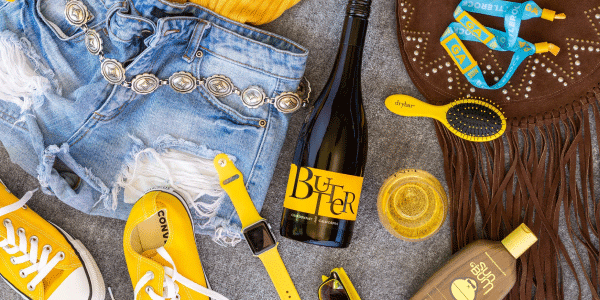 Blue jeans and butter-yellow Items being packed for BottleRock 