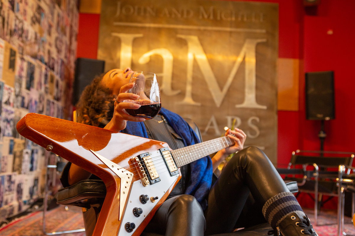 Playing guitar at JaM Cellars wine and music studio